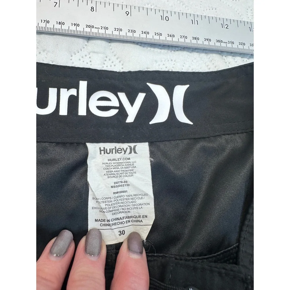 Hurley Mens Black Board Shorts Swim Trunks Cargo Pocket Size 33 Inseam 10.5in
